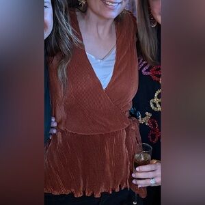 Copper Ribbed Wrap Top Sz M
